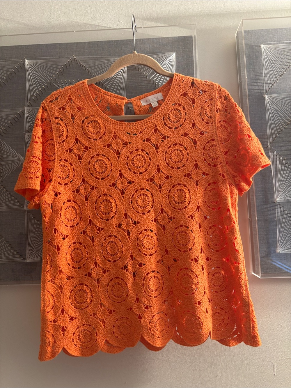 Adiva Crochet Top- Orange Scalloped Hem Sz L